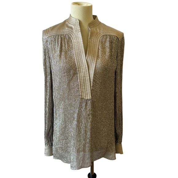 TORY BURCH CASPIAN METALLIC LAME TUNIC TOP HOLIDAY SPARKLY FLOWY ELEGANT LUXE 2 - Picture 2 of 12